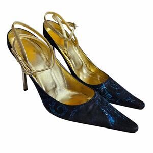 Y2k Roberto Cavalli Heels Strappy Starry Sky Metal Heel Pointed Toe - Size 39